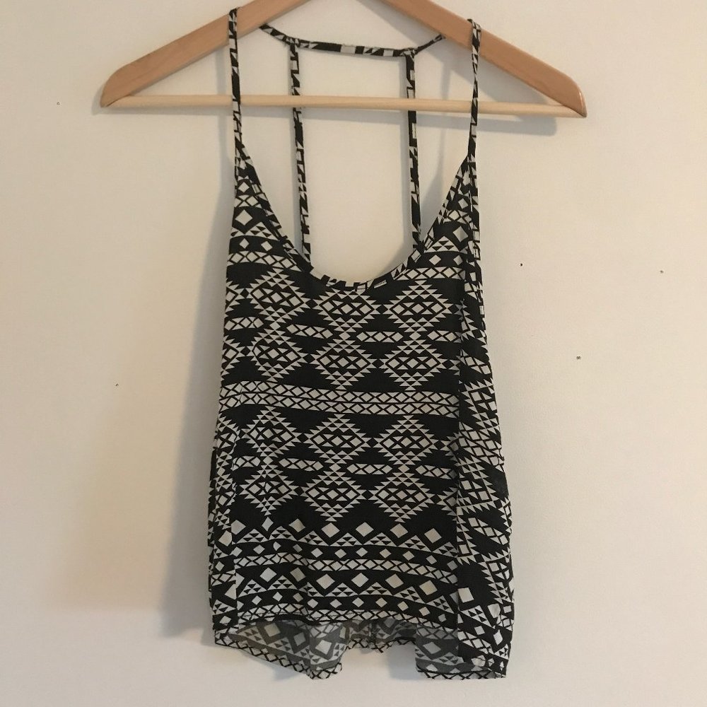 Tribal Patterned Open Strappy Back Flowy Tank Top